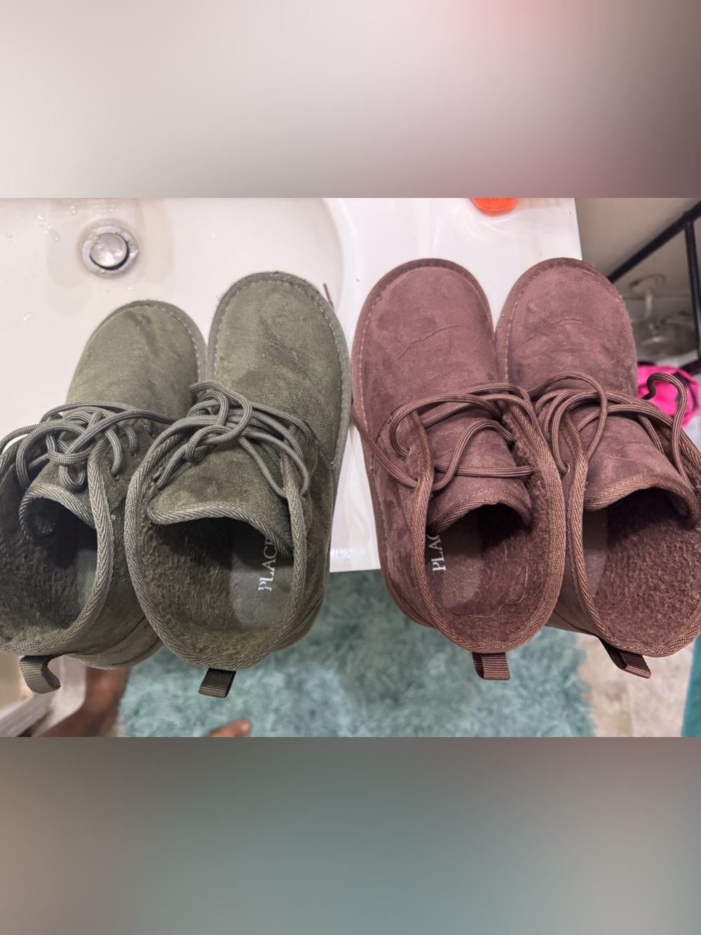 The Children's Place Olive Green and Mauve Suede-Style Lace-Up Kids Boots